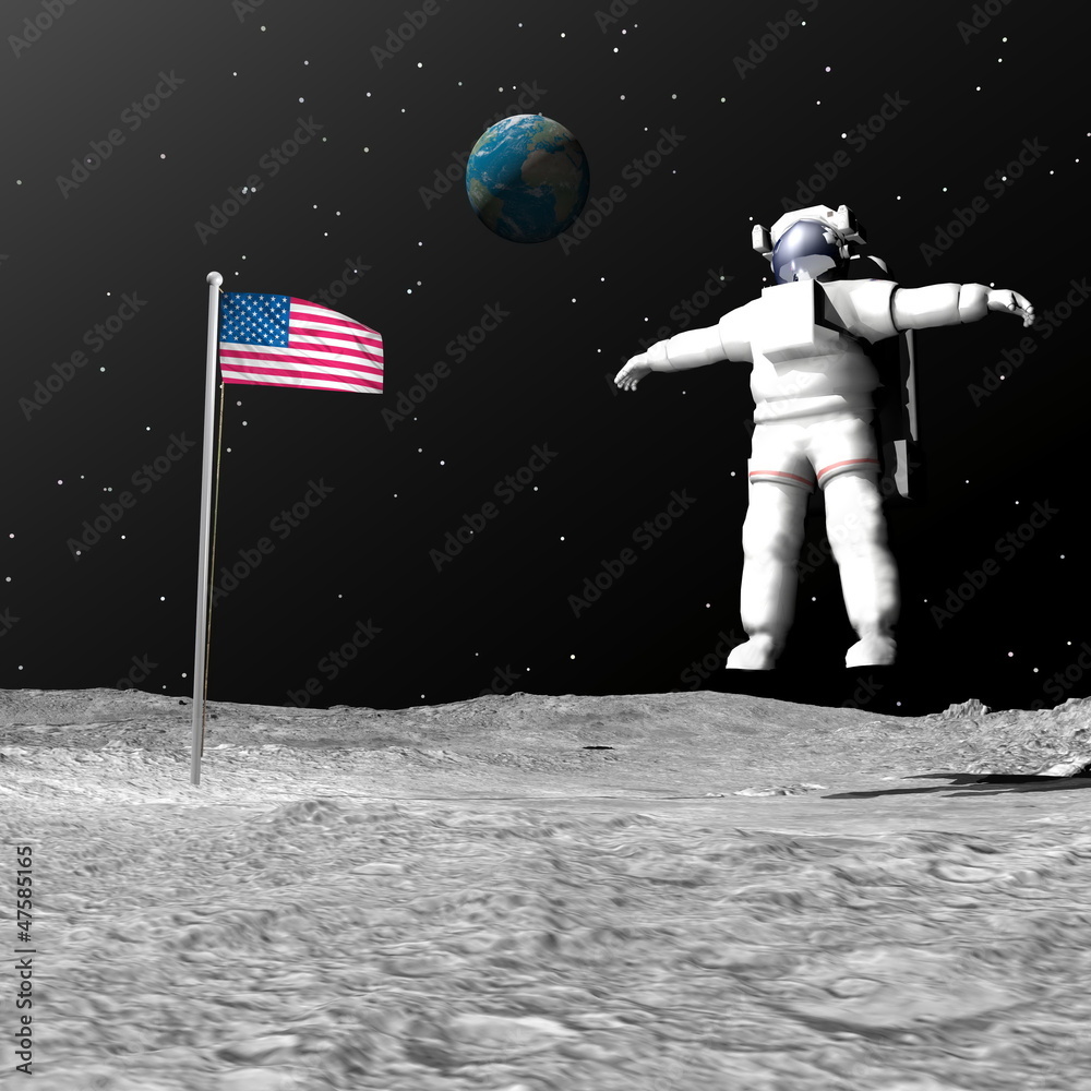 Naklejka premium First man on the moon - 3D render