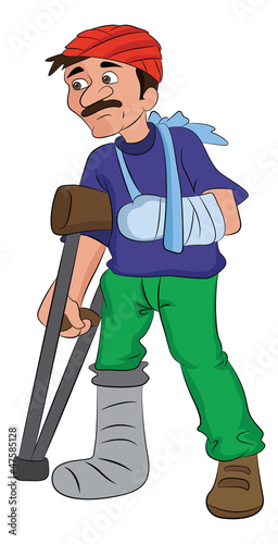 Man with an Injured Head Arm and Leg, illustration