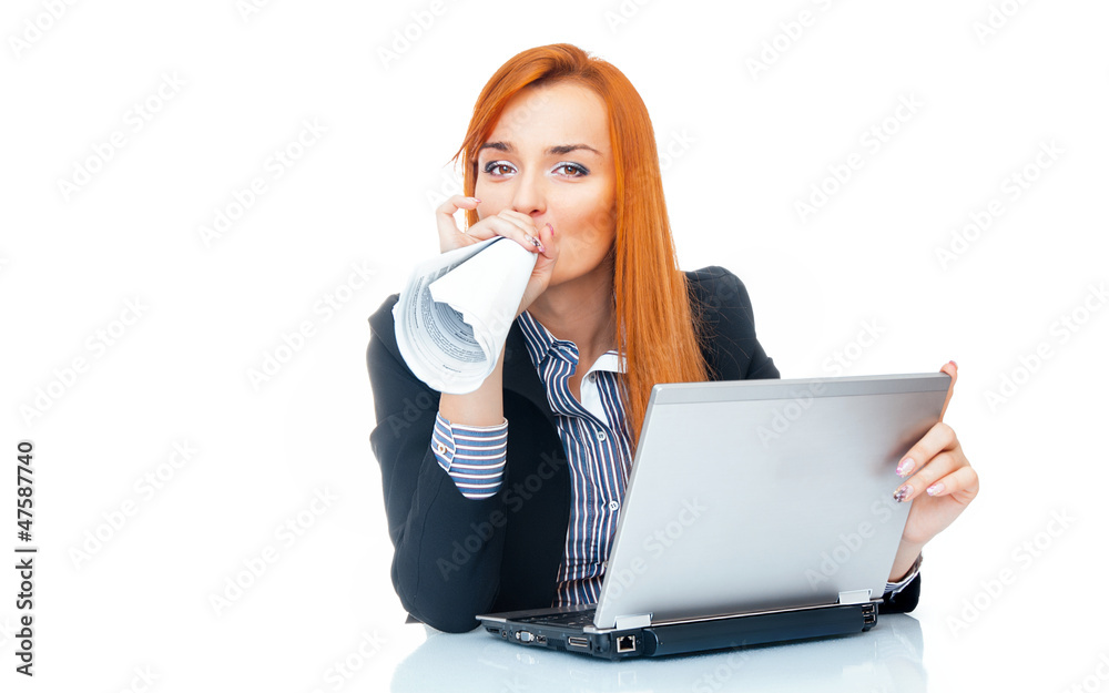 Joyful business woman playing with papers - documents Joyful business woman playing with papers - documents