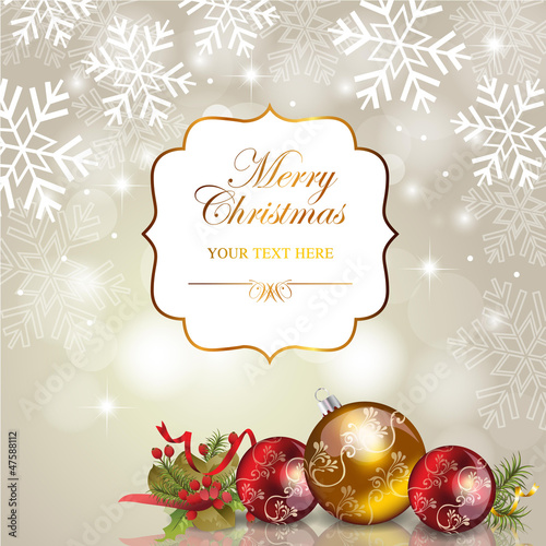 Abstract christmas background with vintage frame & baubles