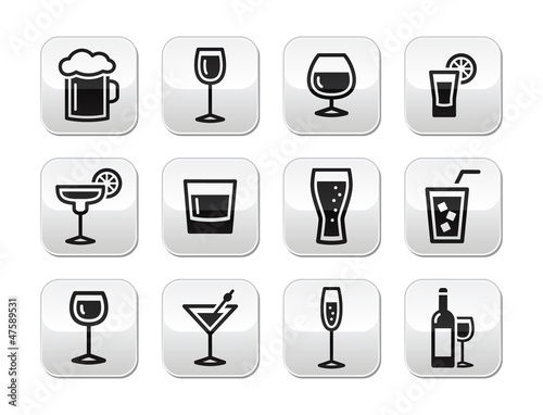 Drink alcohol beverage vector buttons set