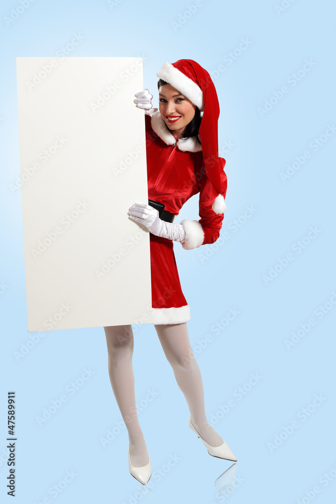 santa girl with a blank banner