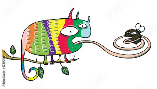 Chameleon and Fly Cartoon