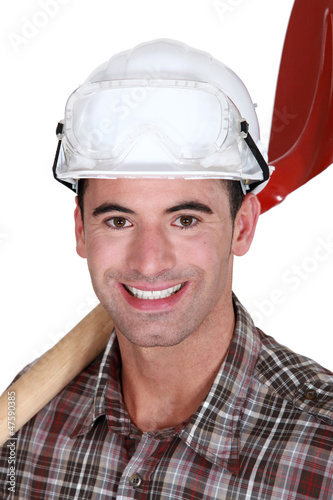 Happy worker with spade