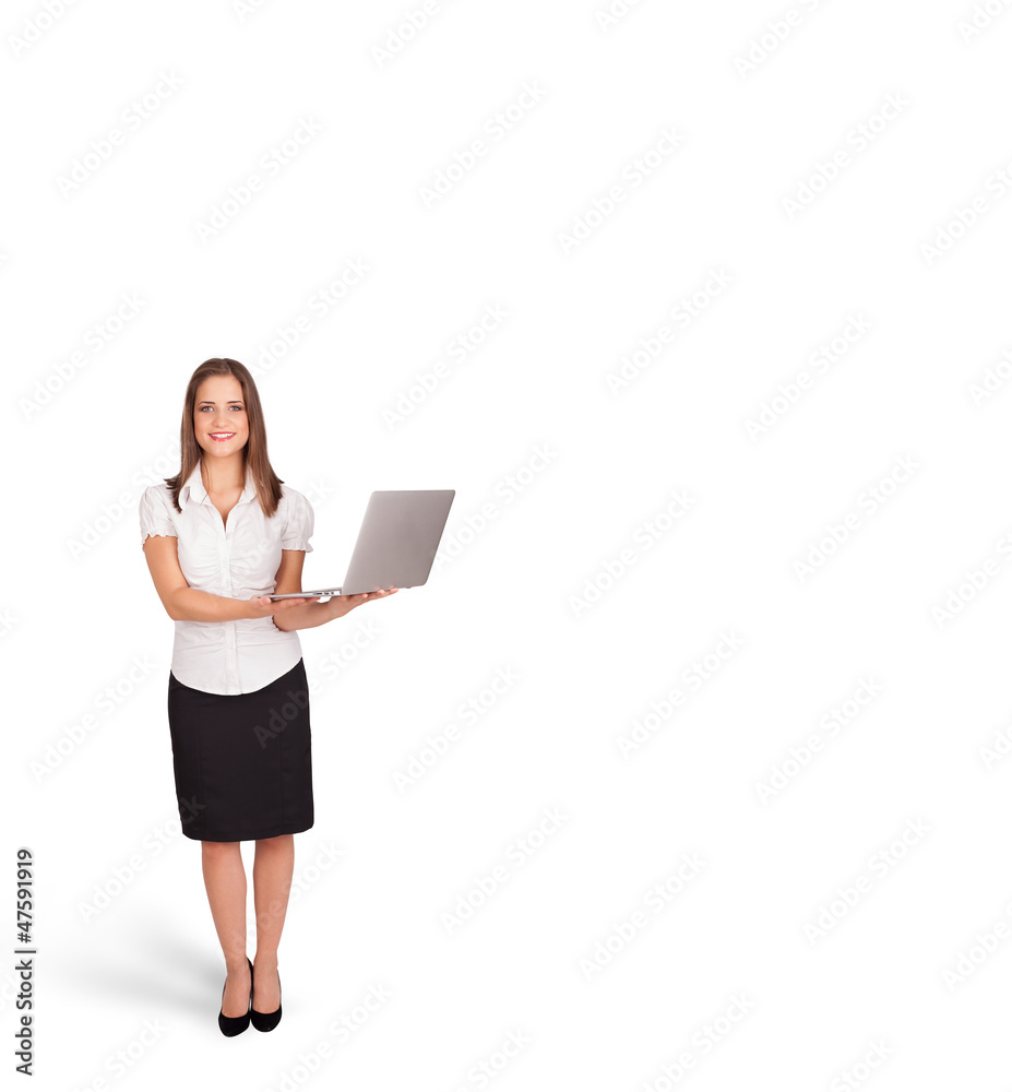 young woman presenting white copy space young woman presenting white copy space