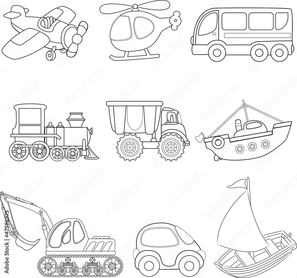 Cartoon transport. Coloring book. Stock Vector | Adobe Stock