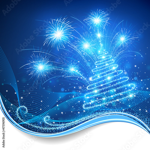 Magic Christmas tree with fireworks