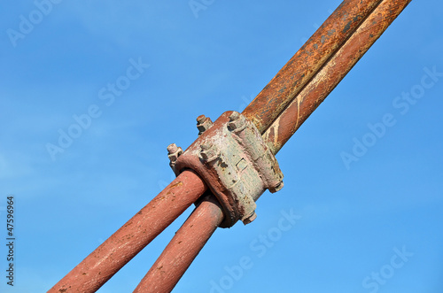 Rusty steel cable of bridge pylon in Kiev, Ukraine