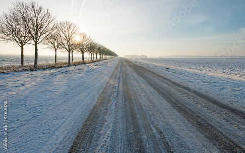 Road through a snowy countryside