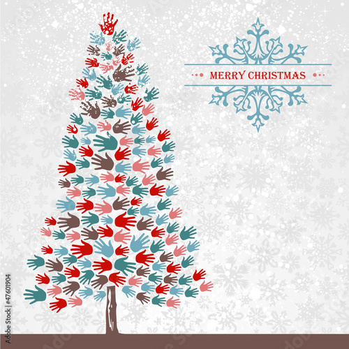 Diversity Christmas pine Tree hands