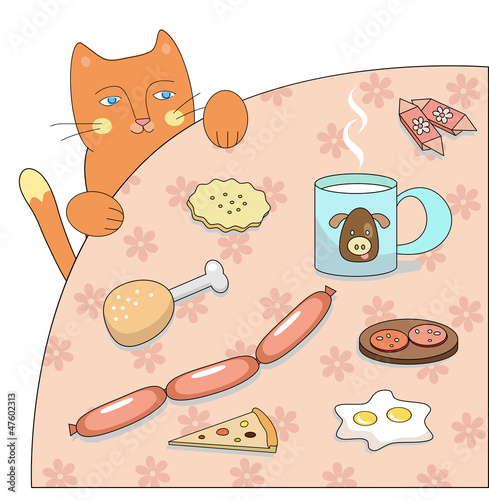 cat and food (vector)