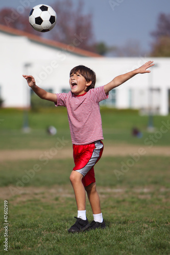 Boy playing soccer in the park