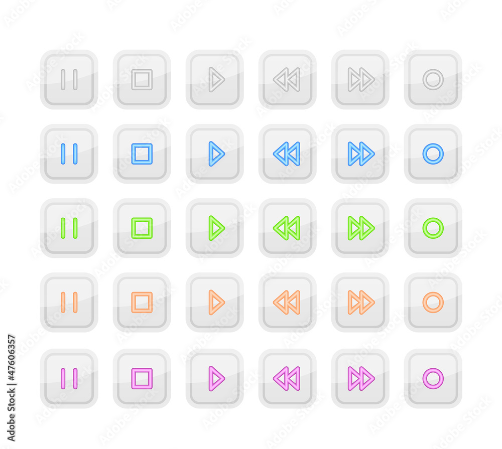 Light Media Stop and Play Buttons with Neon Icons Light Media Stop and Play Buttons with Neon Icons