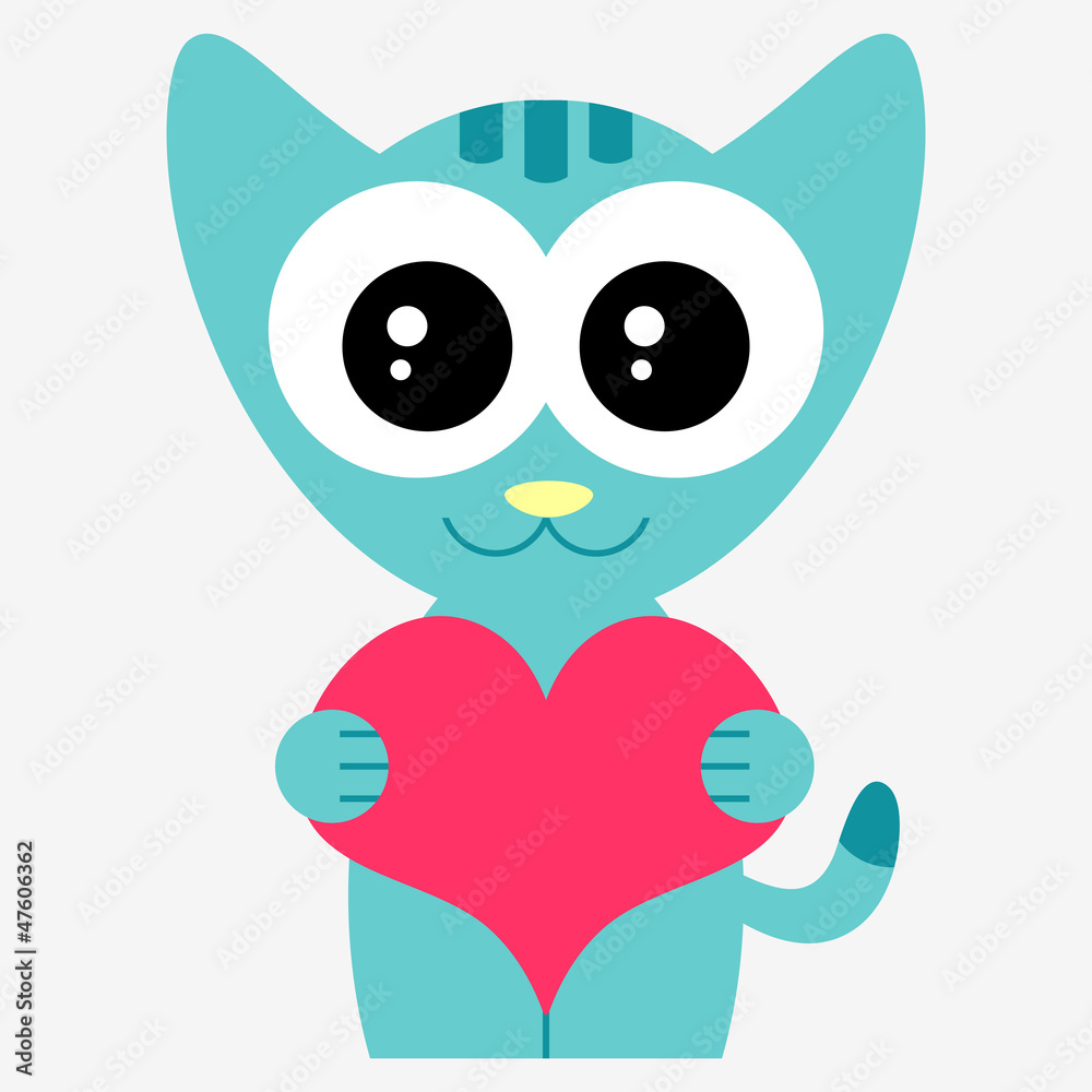 Fototapeta premium Cute kitty with heart romantic illustration
