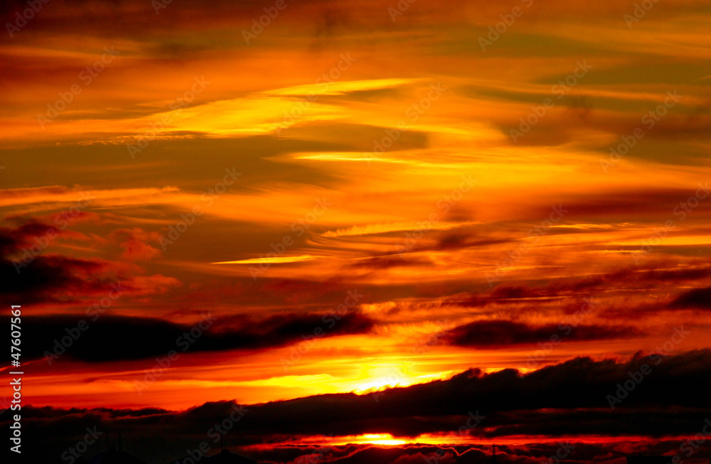 Sunset sky in yellow and red