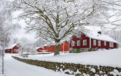 Characteristic Swedish settlement in winter season