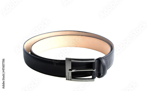 Black leather belt, isolated on a white background