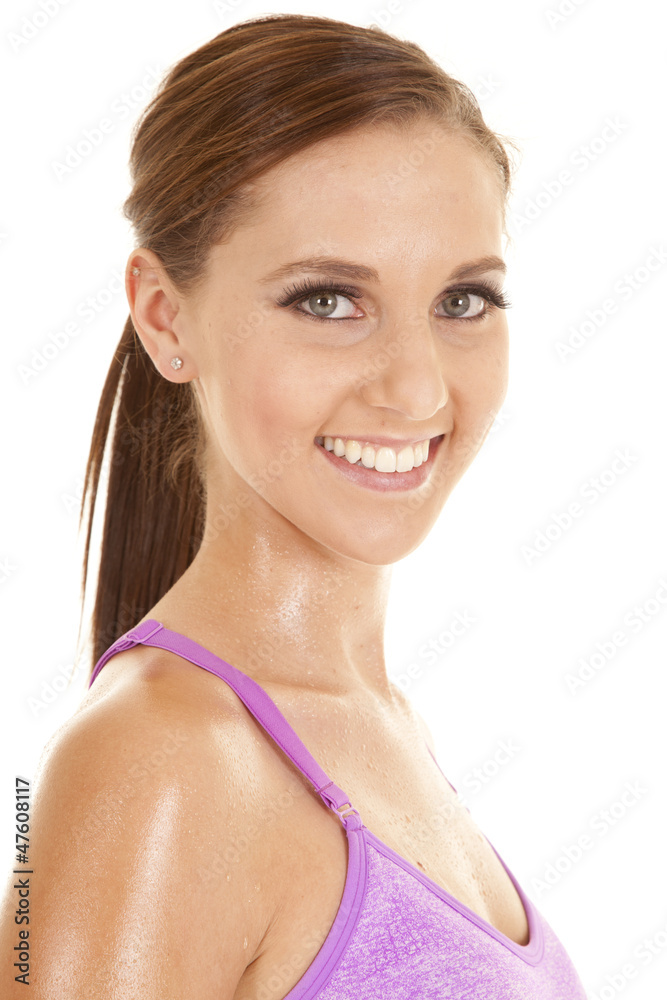 purple sports bra smile sweat close