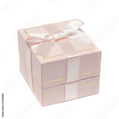 Pink jewelry box with bow isolated on white background