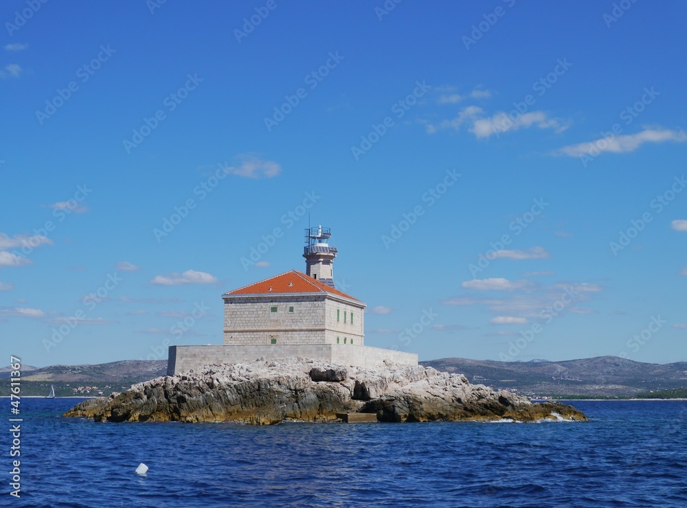 The Mulo rock lighthouse in the Adriatic sea of Croatia