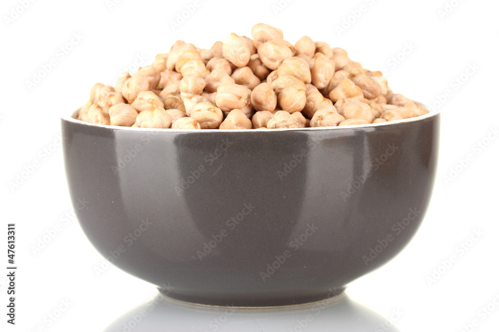 White chickpeas in bowl isolated on white White chickpeas in bowl isolated on white