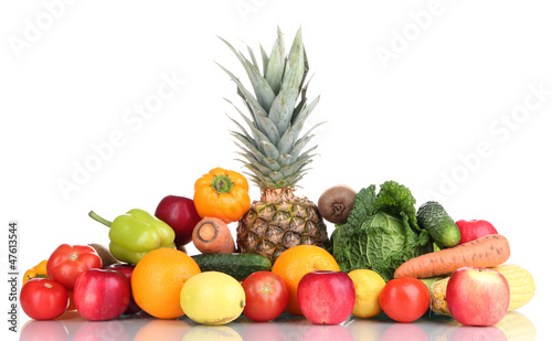 Composition with vegetables and fruits isolated on white