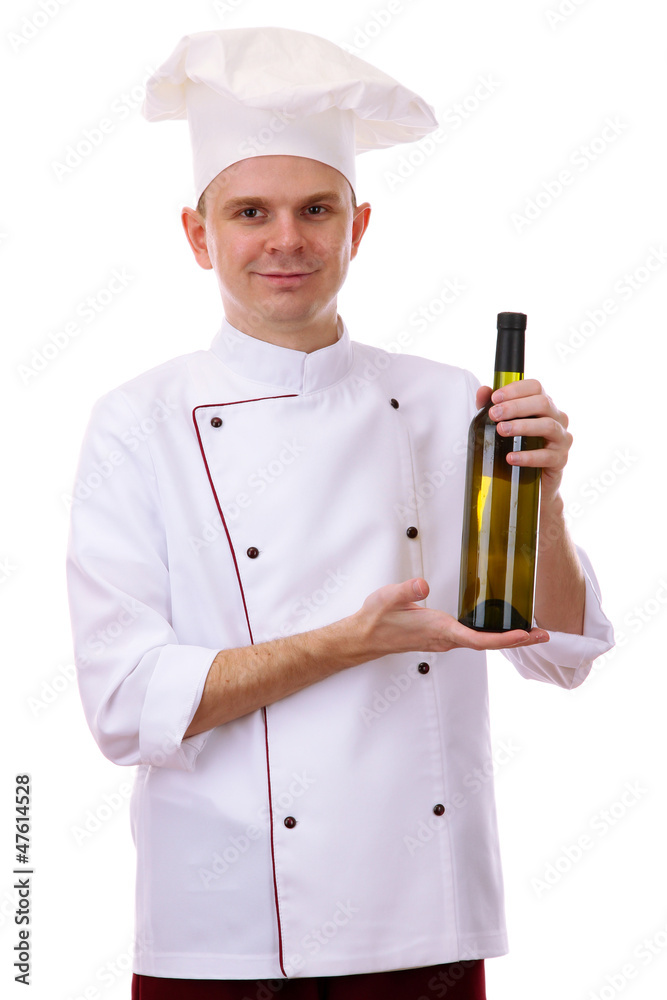 portrait of chef with wine isolated on white portrait of chef with wine isolated on white