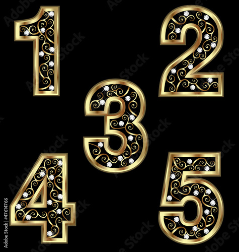 Gold numbers with swirly ornaments