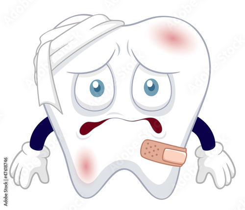 illustration of Cartoon tooth be injured