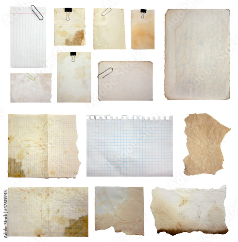 set of paper notes isolated on white background