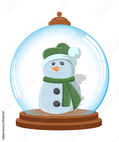 Cartoon Snowman in Ice Globe