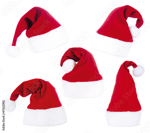 5 Santa Claus Hats isolated on white photo