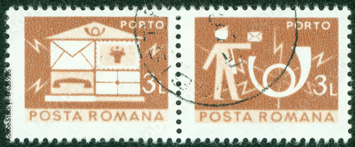 stamp printed by Romania, shows Symbols of Communications photo
