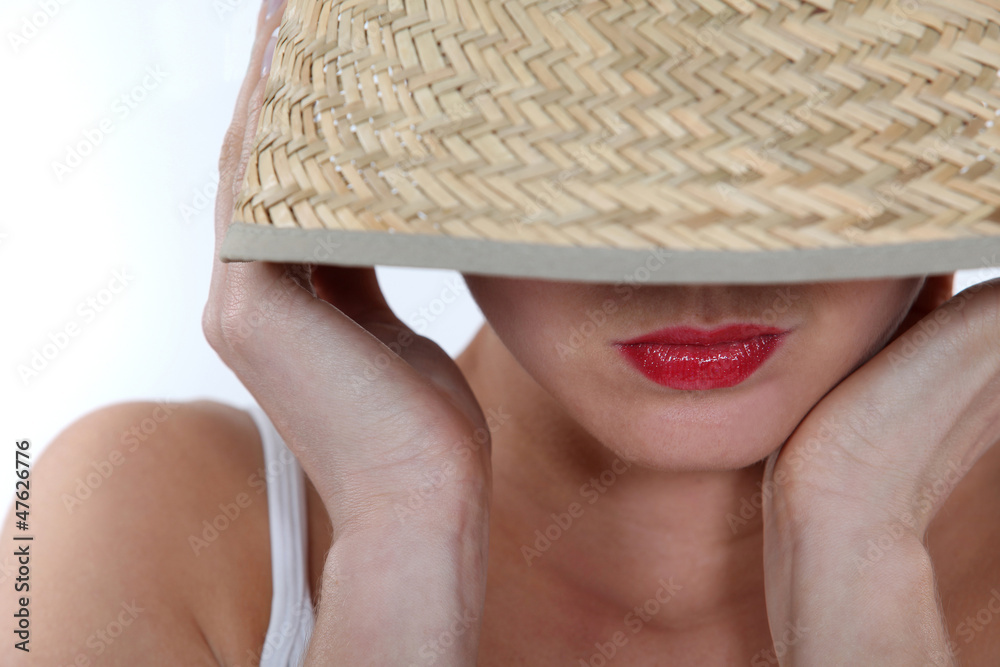 beautiful woman wearing a summer hat beautiful woman wearing a summer hat