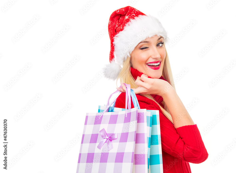 Christmas or santa claus woman gift. Isolated on white Christmas or santa claus woman gift. Isolated on white