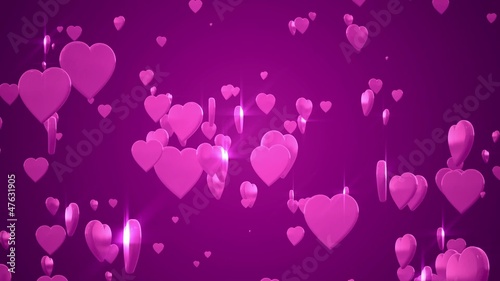 Shiny 3D hearts are rising against a pink background.