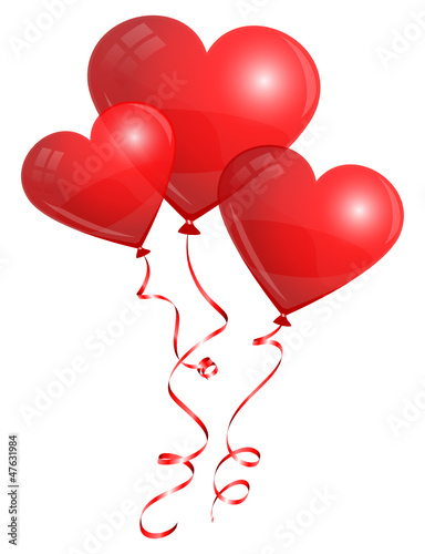 3 Red Heart Balloons