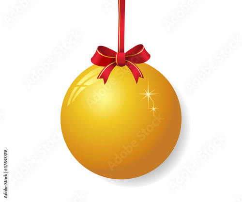 Yellow christmas ball with red bow