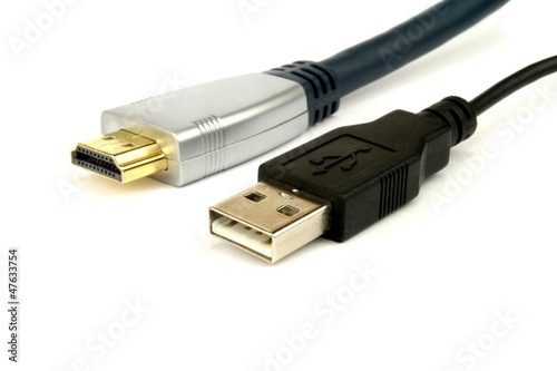 HDMI and USB Cable on white background.