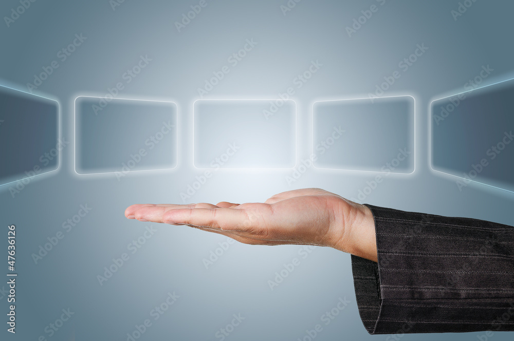 Hand holding digital touch screens Hand holding digital touch screens