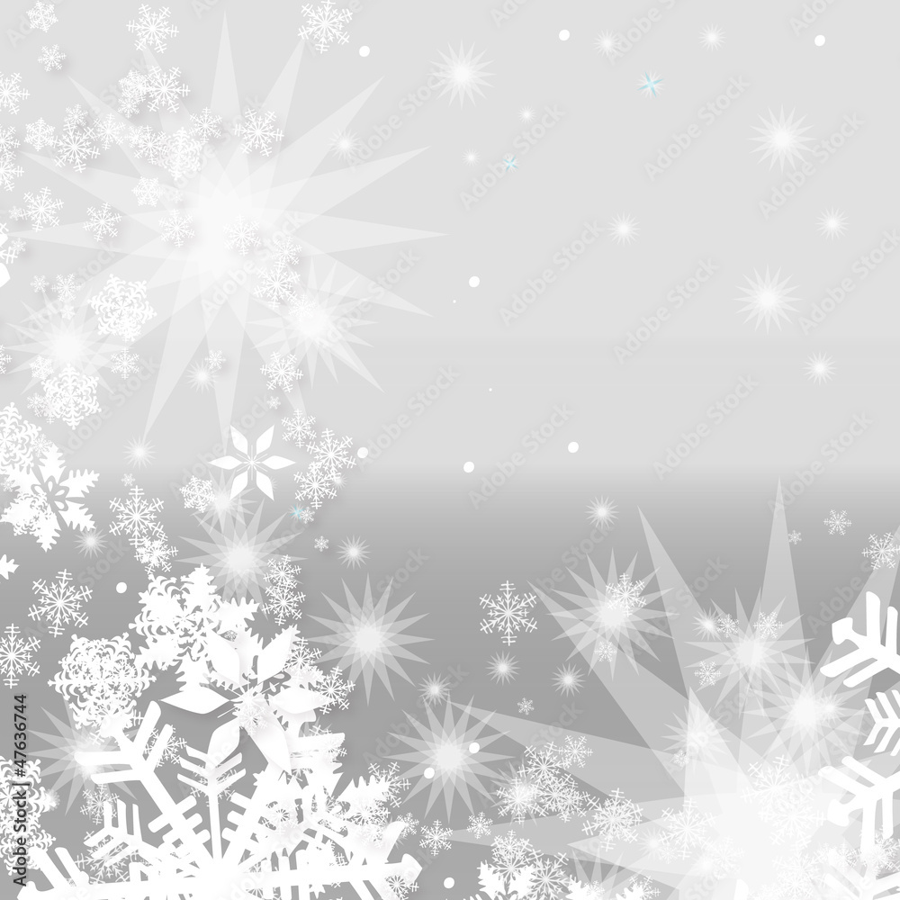 Obraz premium Weihnachten Schneeflocken Sterne grau Hintergrund