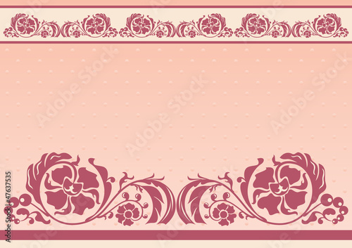 Horizontal floral frame in pink and beige colors