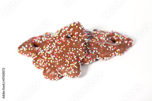 Chocolate christmas cookie isolated on white.