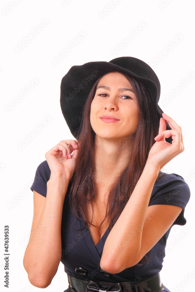 Pretty woman in a black hat Pretty woman in a black hat
