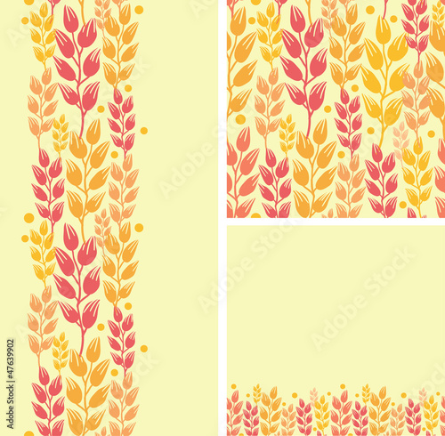 Set wheat of plants seamless pattern and borders backgrounds