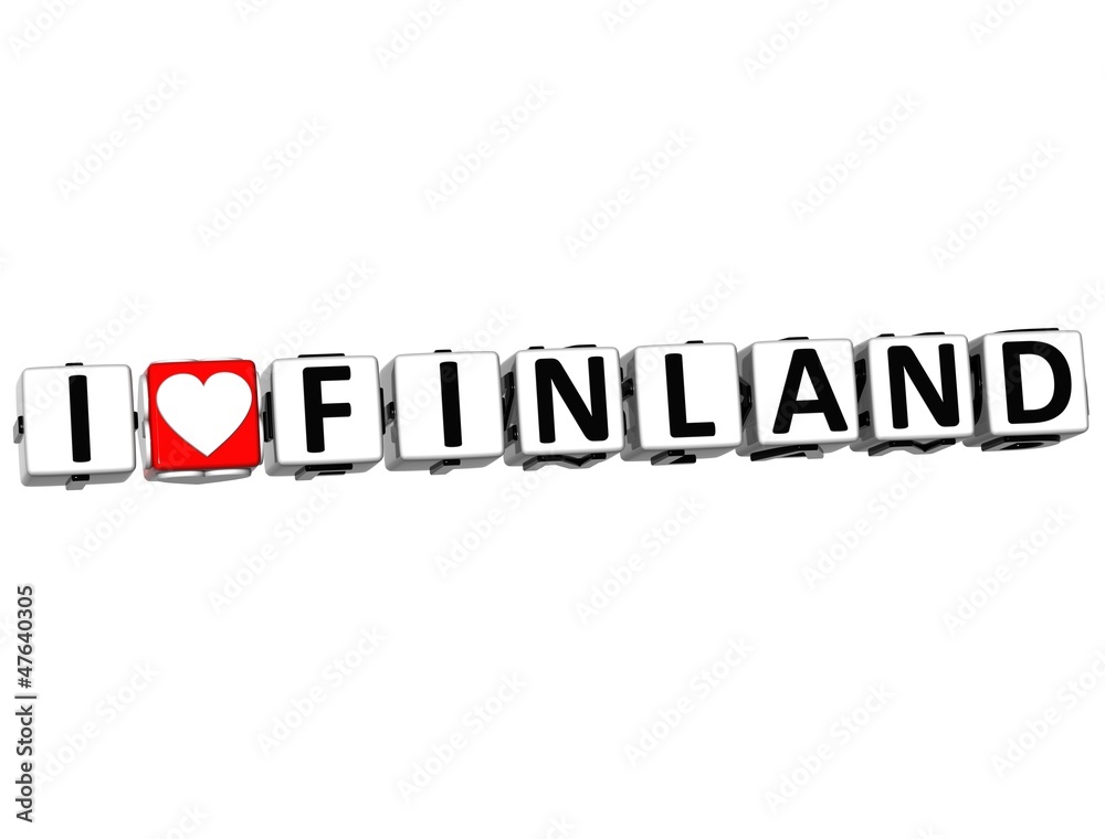 3D I Love Finland Button Click Here Block Text