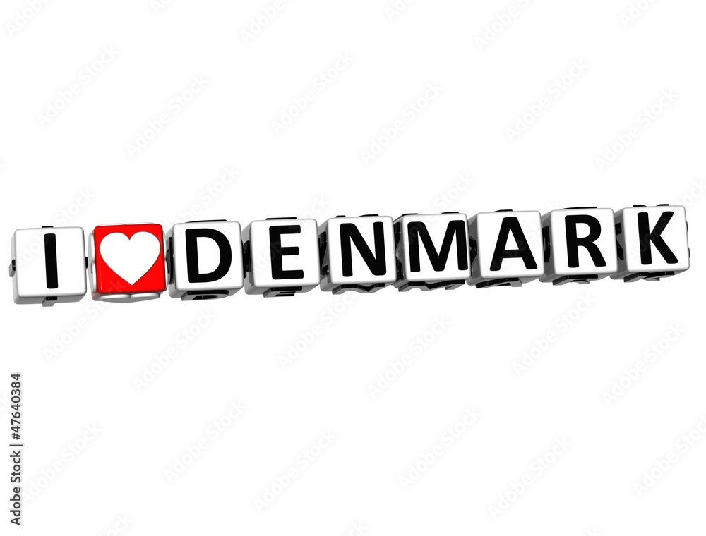 3D I Love Denmark Button Click Here Block Text
