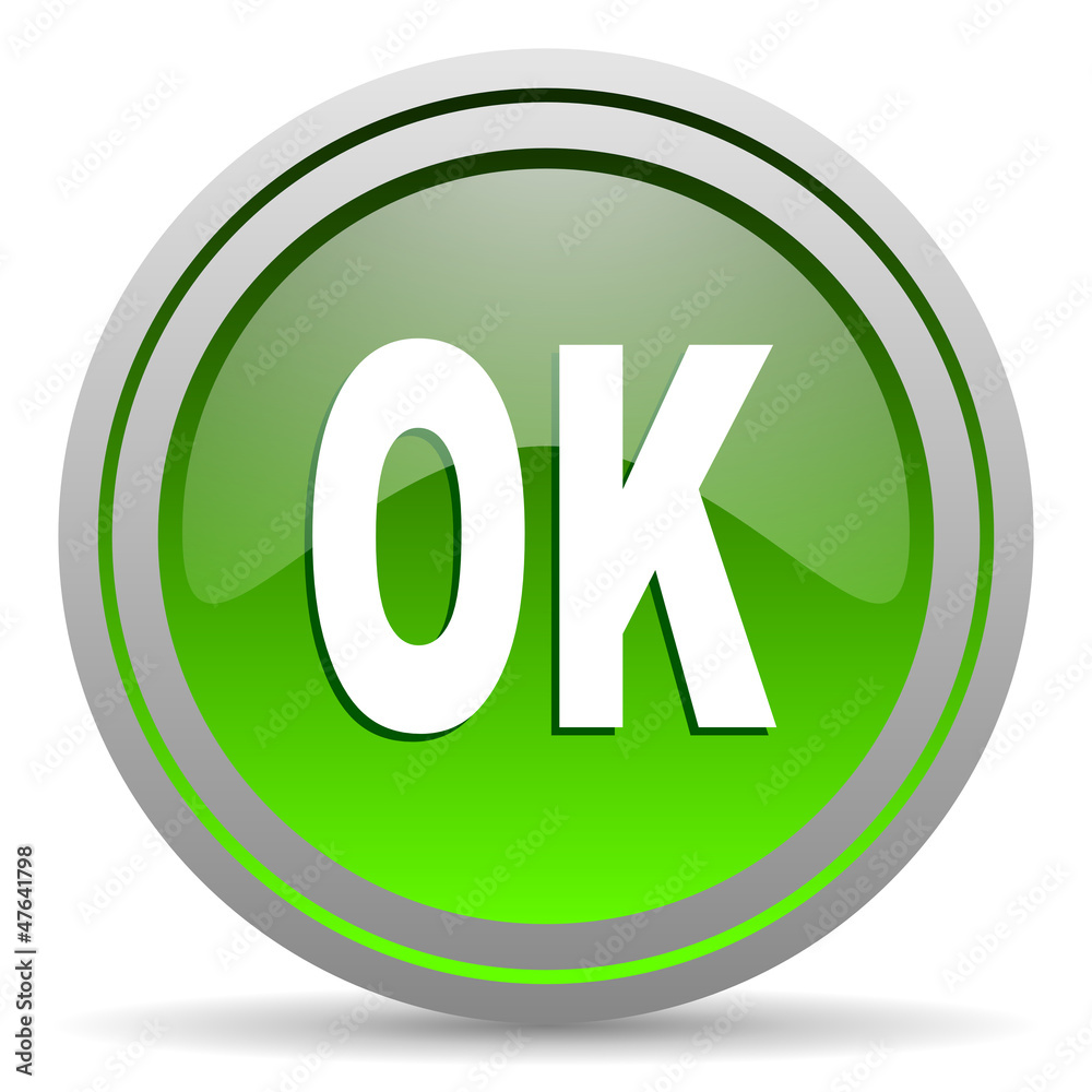 ok green glossy icon on white background ok green glossy icon on white background