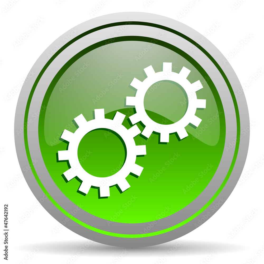 gears green glossy icon on white background gears green glossy icon on white background