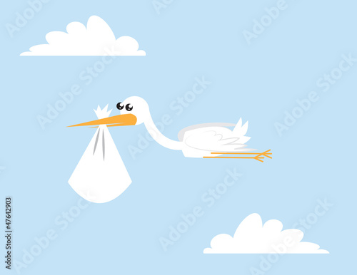 Cartoon stork flying in the sky